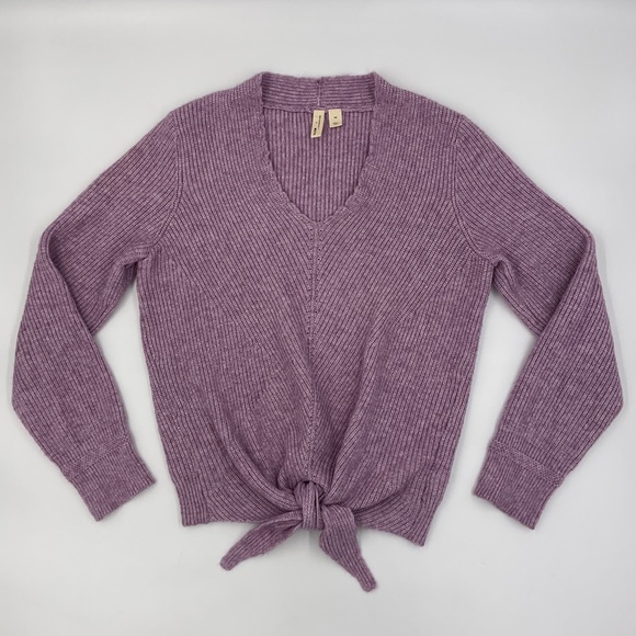 Anthropologie MOTH NWOT Freeport Tie Front Sweater Lavender Purple V Neck XS - Picture 3 of 16